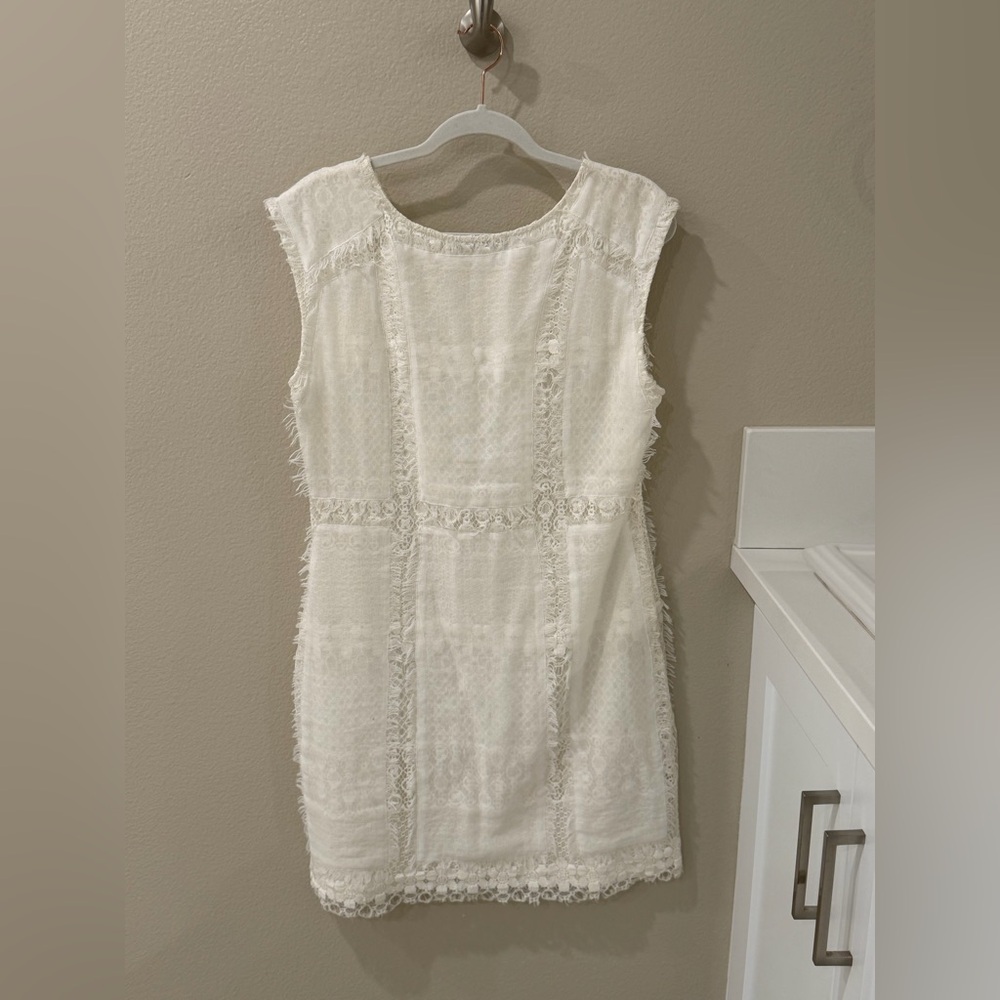 BCBGMaxAzria Cream Lace-Trim Midi Dress